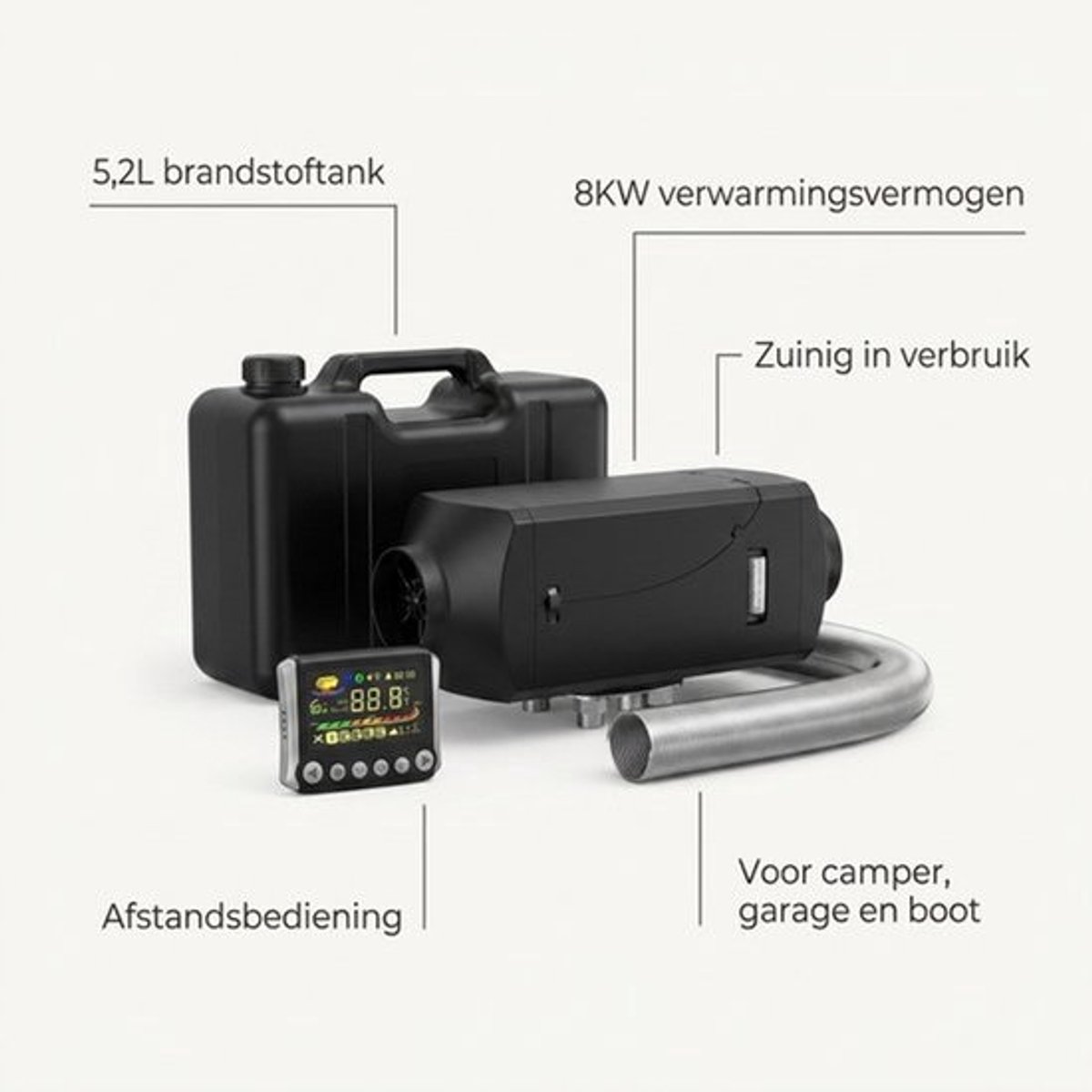 Dieselverwarming – Dieselkachel – Mobiele Verwarmer – Camperkachel – Vrachtwagenkachel – 8KW Vermogen – 5,2L Brandstoftank thumbnail 4