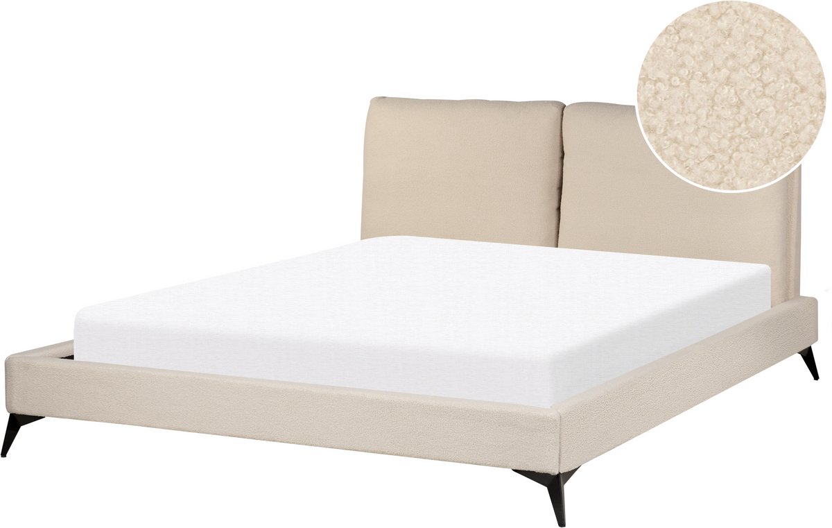 Beliani MELLE - Tweepersoonsbed - Lichtbeige - 160 x 200 cm - Bouclé