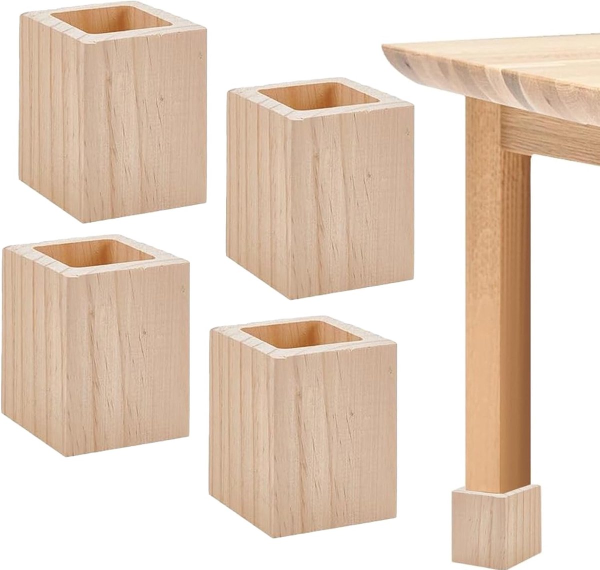 Verhoog je meubels met houten verhogingen, 4 stuks, vierkante meubelverhogers, ideaal voor banken en stoelen, verhoog met 5 cm hoogte