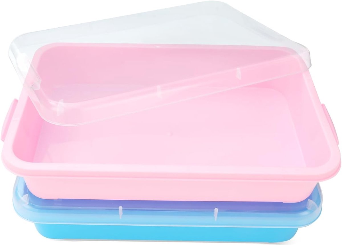 Zandbak hout - Blauw en Roze - 38 cm - Draagbare Plastic Speelbak met Deksel - Voor Kinderen