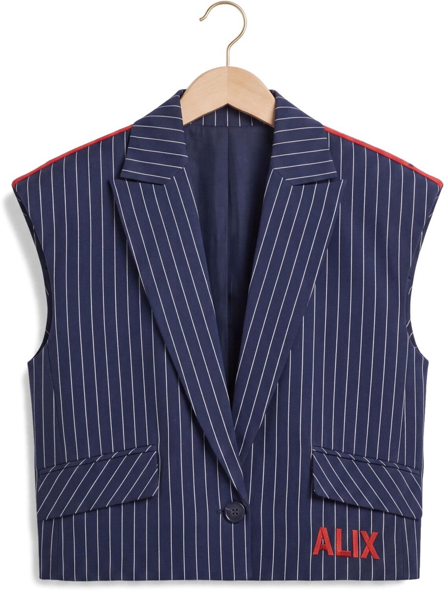 Alix The Label Ladies Woven Striped Waistcoat Blazers Dames - Donkerblauw - Maat XL
