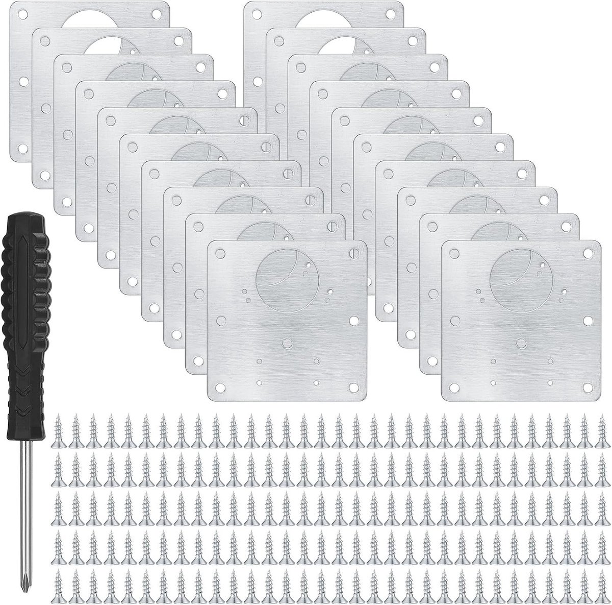 Stainless Steel Hinge Repair Kit voor Keukenkasten - 10 Stuks met Beugels, Schroeven en Schroevendraaier voor Deuren en Meubels