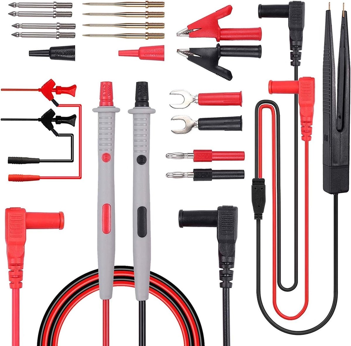 Meetinstrumenten Set met 21 Onderdelen, Multimeter Kabels, Krokodillenclips, Testprobes en Banana Plugs voor Spanningsmeting en Elektrische Tests