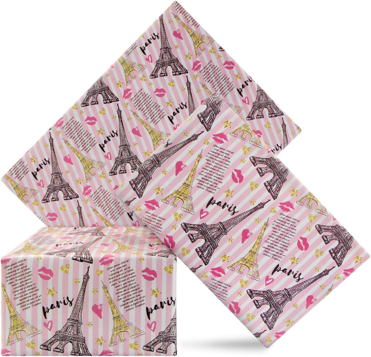 Romantisch inpakpapier met Eiffeltoren, 4 vellen 50 x 70 cm, ideaal voor verjaardagen, jubilea en Valentijnsgeschenken