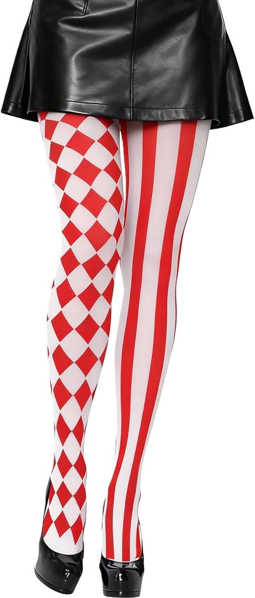 Carnaval Kostuum voor Dames - Harlekijn Outfit met Rode en Witte Panty voor Feestelijke Gelegenheden