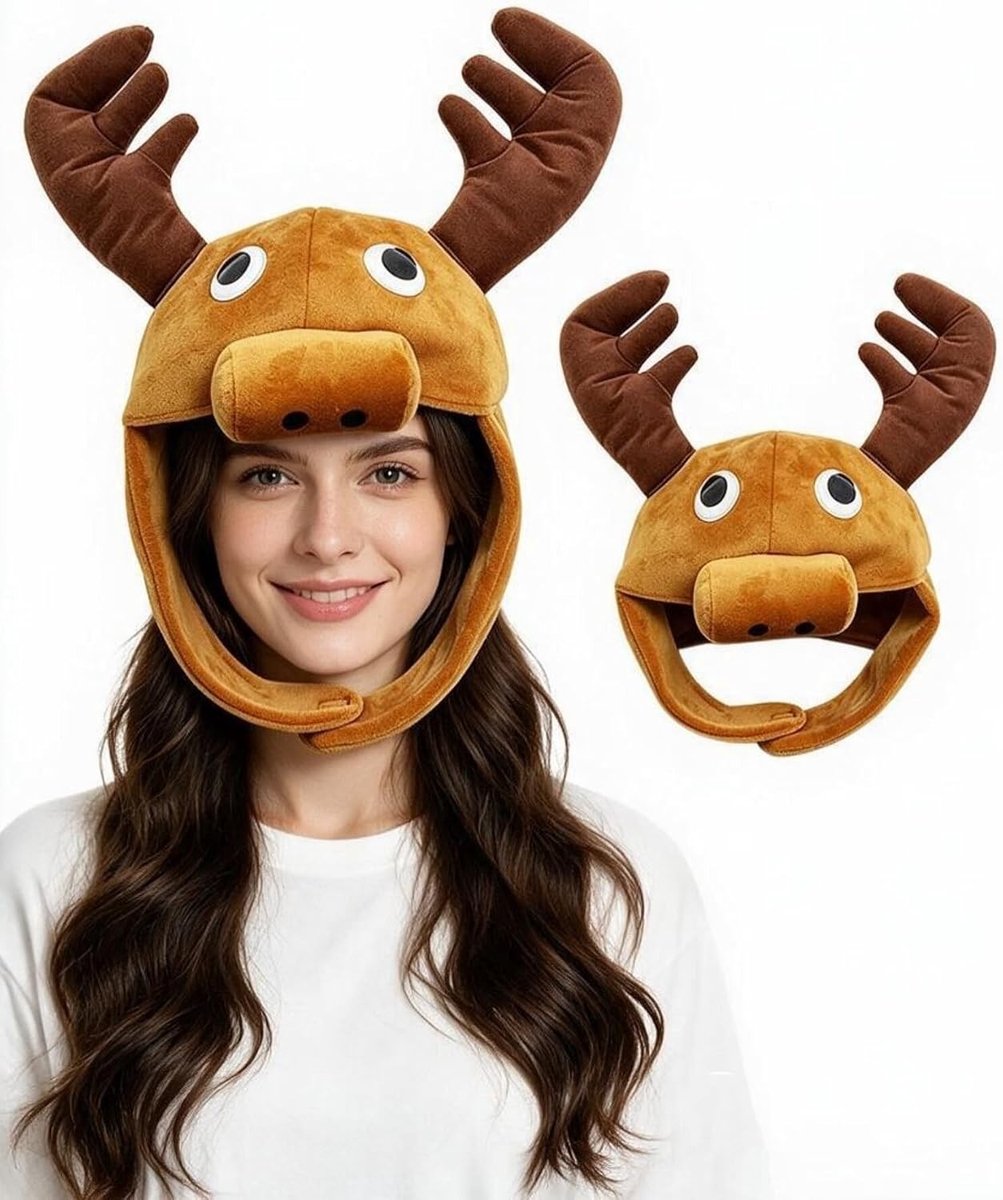 Bruine elandhoed voor dames en heren, pluche dierenmuts voor Halloween, carnaval en feestjes, ideaal voor cosplay en kostuums