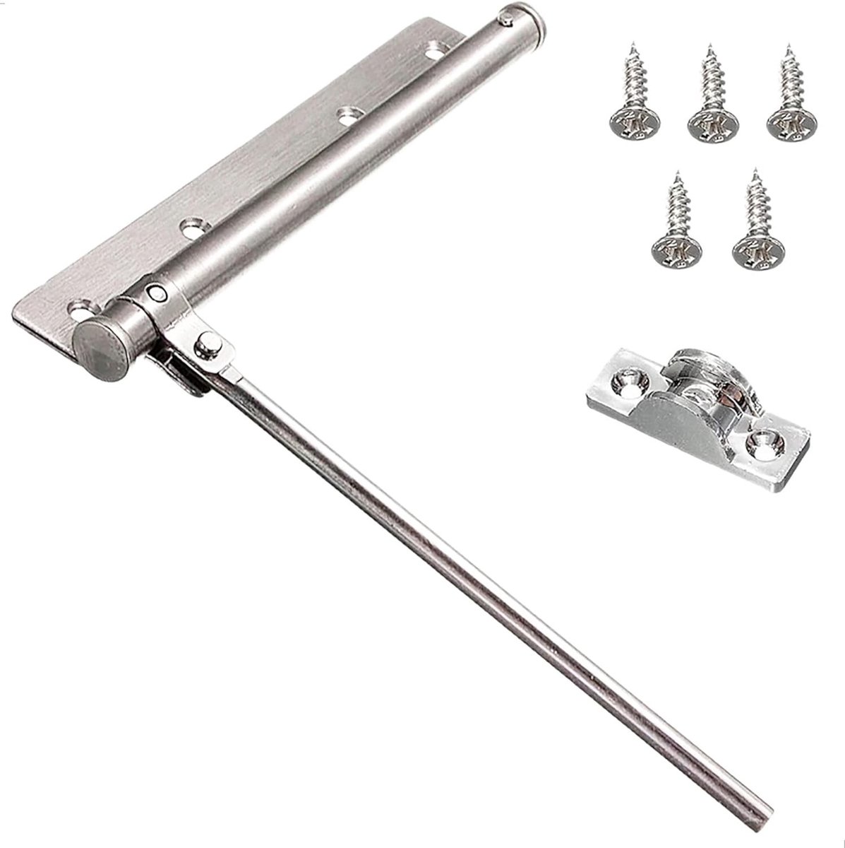 Automatische deurdranger van roestvrij staal met verstelbare kracht, sterke en robuuste constructie, geschikt voor deuren met een kernkolomdiameter van 7 mm.