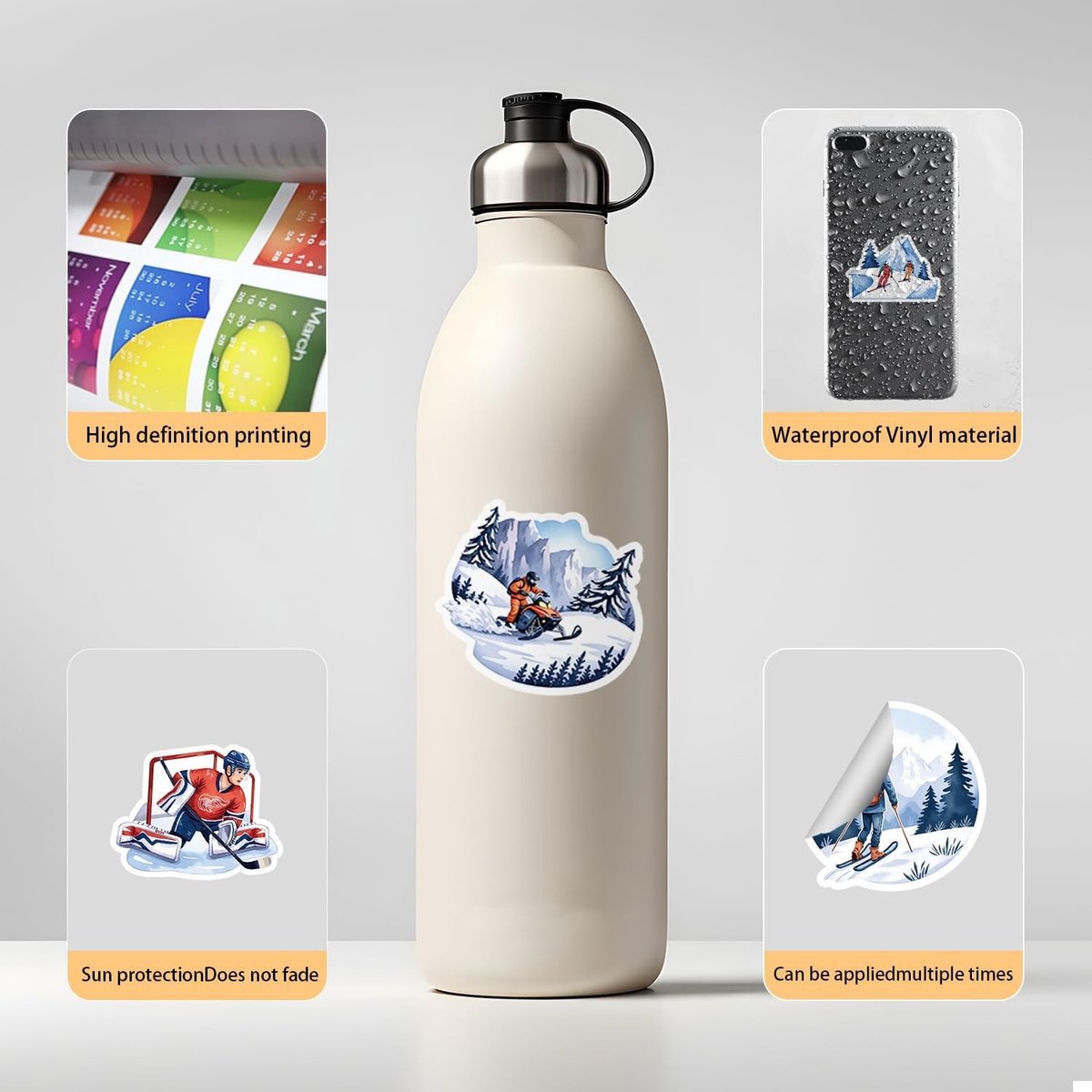 Winterse Sportstickers voor Skateboards, Motoren, Fietsen en Snowboards - Waterdichte Vinyl Stickers voor Kinderen en Tieners, Perfect voor Koffers en Laptops