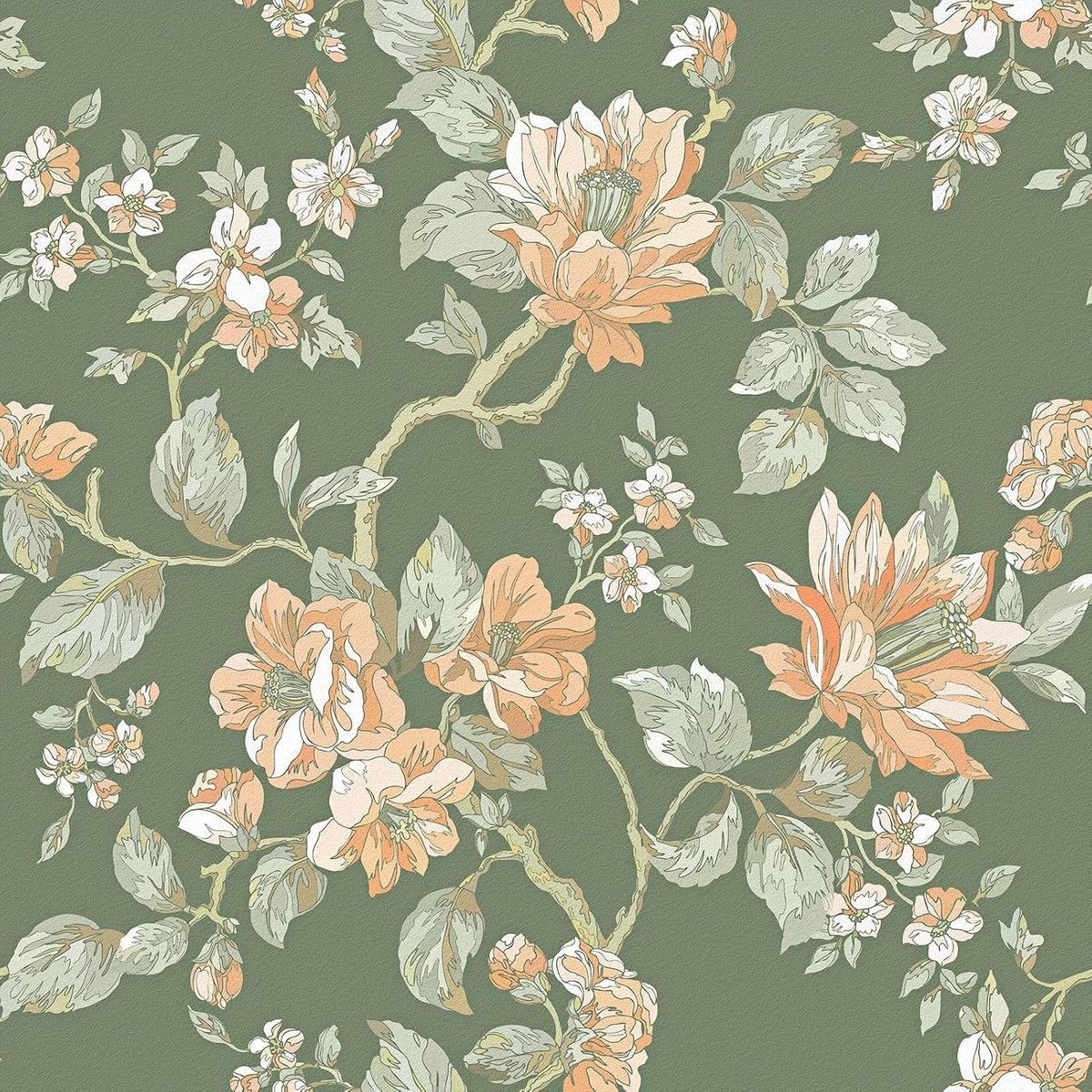 Vintage Bloemenbehang voor Slaapkamer - Zelfklevend Vinyl Behang in Saliegroen - 260cm x 44.5cm Decoratie Ideeën voor Huis en Interieur