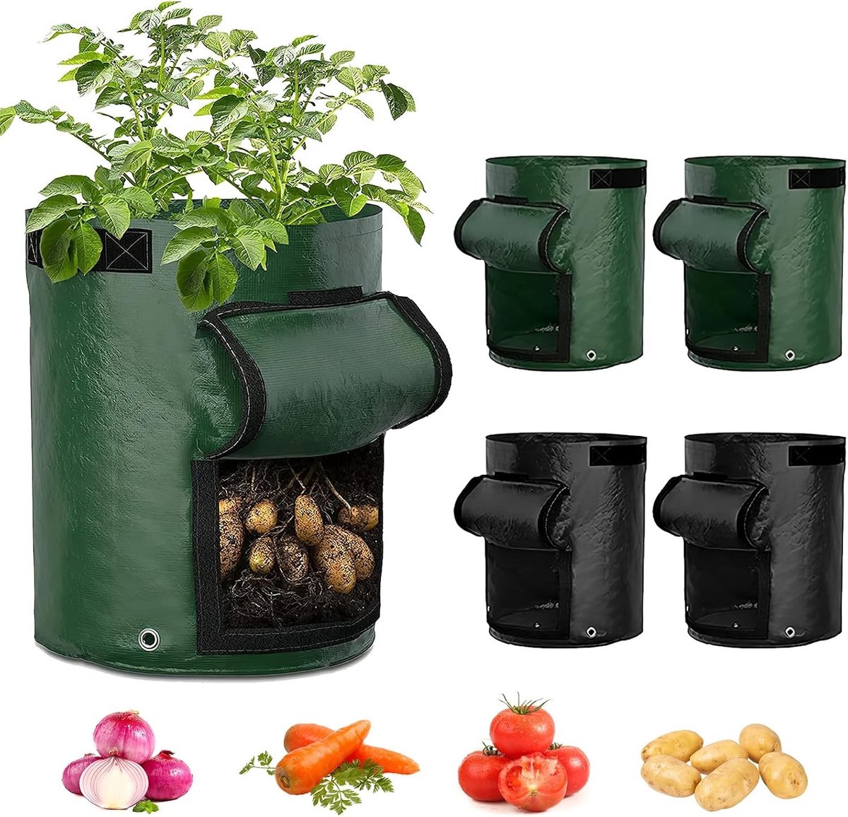 Groeitassen voor Groenten, 4 Stuks, Ademend Fleece voor Aardappelen en Wortelen, 35 x 50 cm, Ideaal voor Tuinieren en Groenteteelt