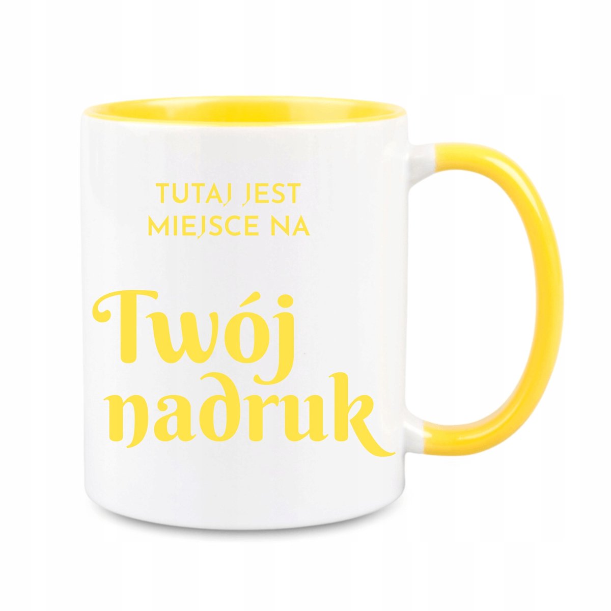 Merkloze Witte Mok 330ml met Gele Binnenkant & Personalisatie