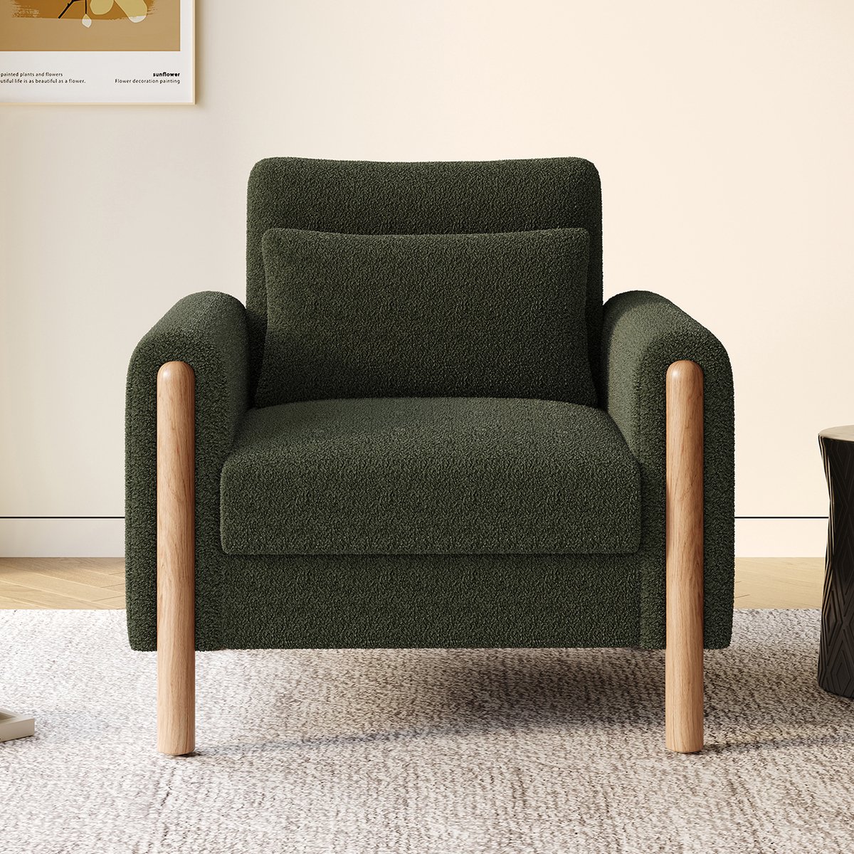 Moderne Armleuningstoel Met Dik Kussen, Comfortabele Enkelfauteuil Met Zachte Bekleding, Relaxfauteuil Voor Woonkamer, Kantoor Of Slaapkamer, Comfortabele Fauteuil, Groen