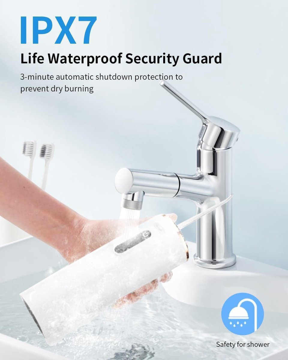 Waterflosser, Draadloze Monddouche met 280 ml Waterreservoir, 3 Reinigingsstanden en 5 Opzetstukken, Elektrische Mondirrigator, Draagbaar voor Thuis en Reizen, Wit thumbnail 3