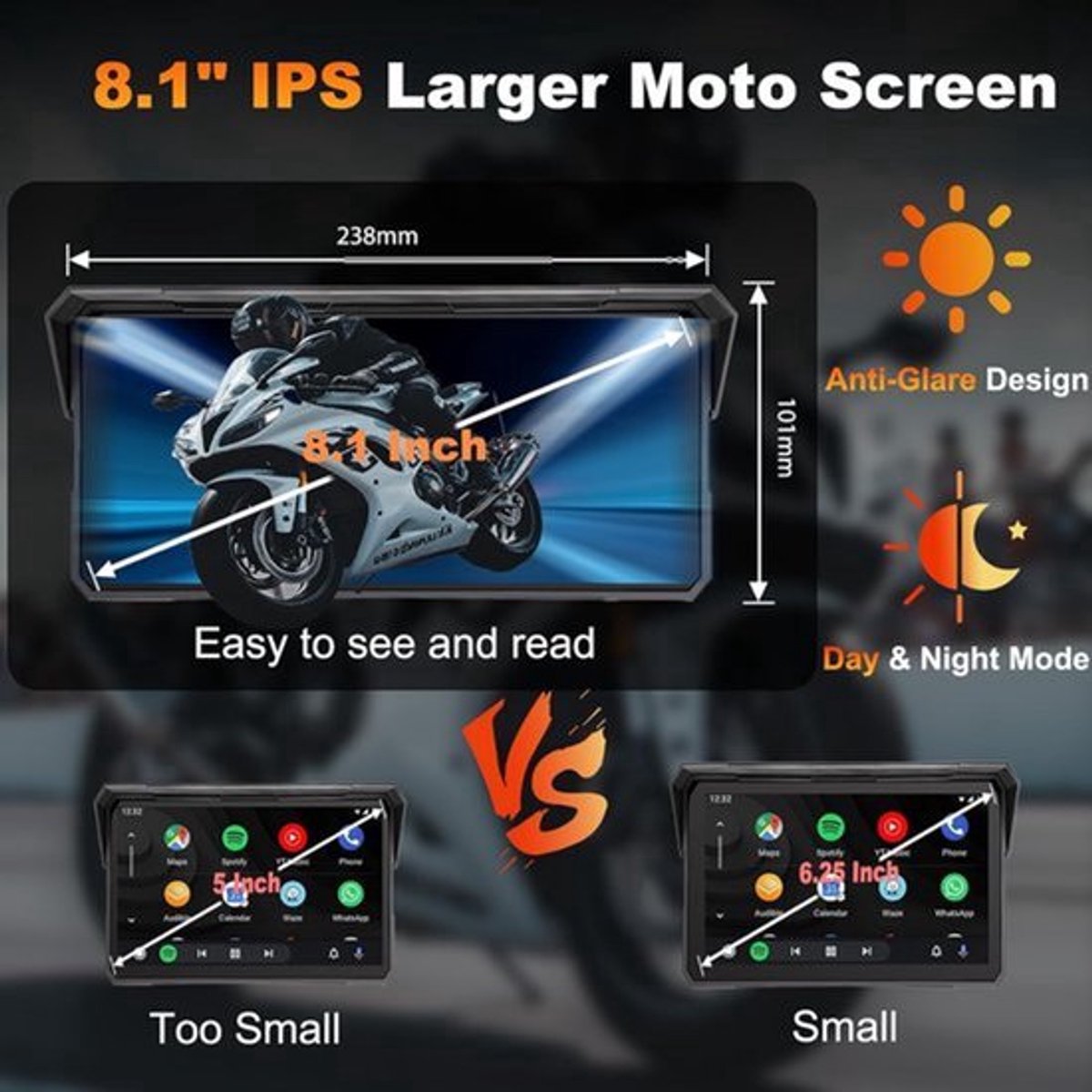 Motorfiets Navigatiesysteem Draadloos Carplay Android Auto - 8,1 Inch Scherm - IP67 Waterdicht - Voor Motorfiets Accessoires
