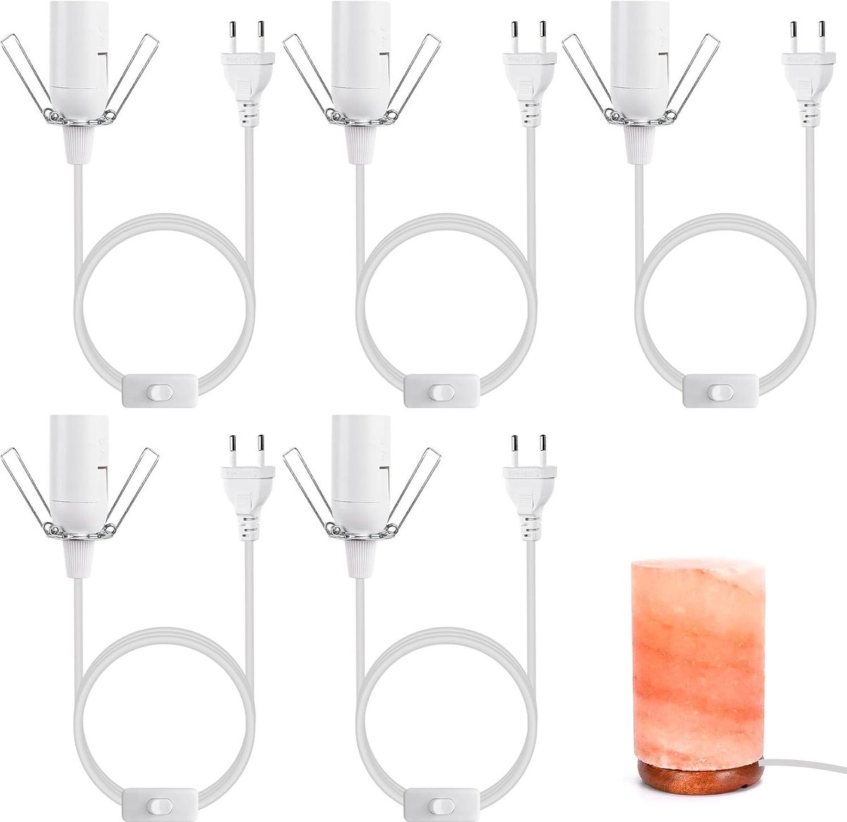 5-delige E14 lampenfitting met schakelaar, 1.8 m kabel voor zoutlampen, ideaal voor DIY plafondlampen en kroonluchters
