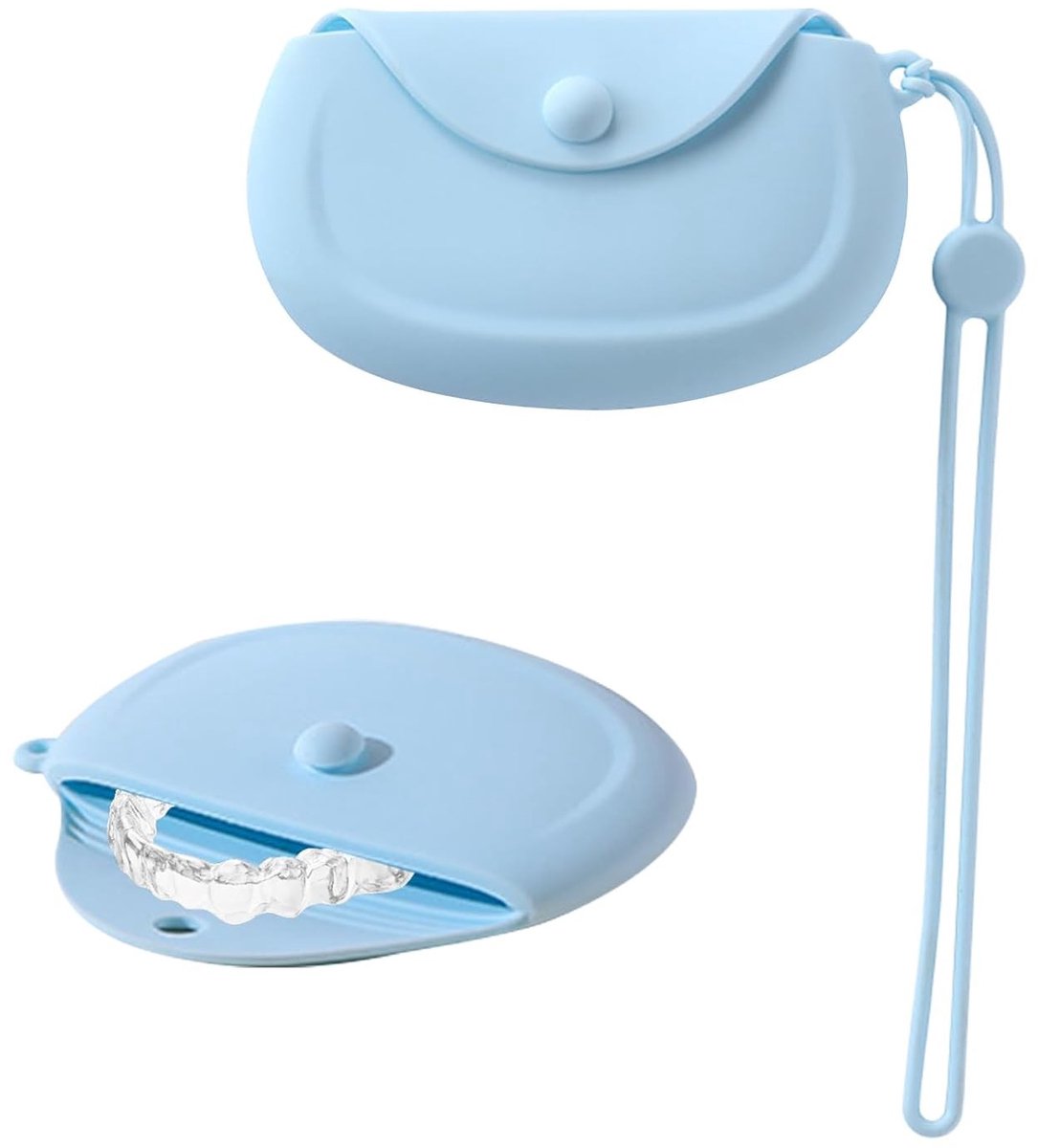 Praktische opbergdoos voor tandprotheses, beugels en orthodontische apparaten met luchtgaatje, blauw