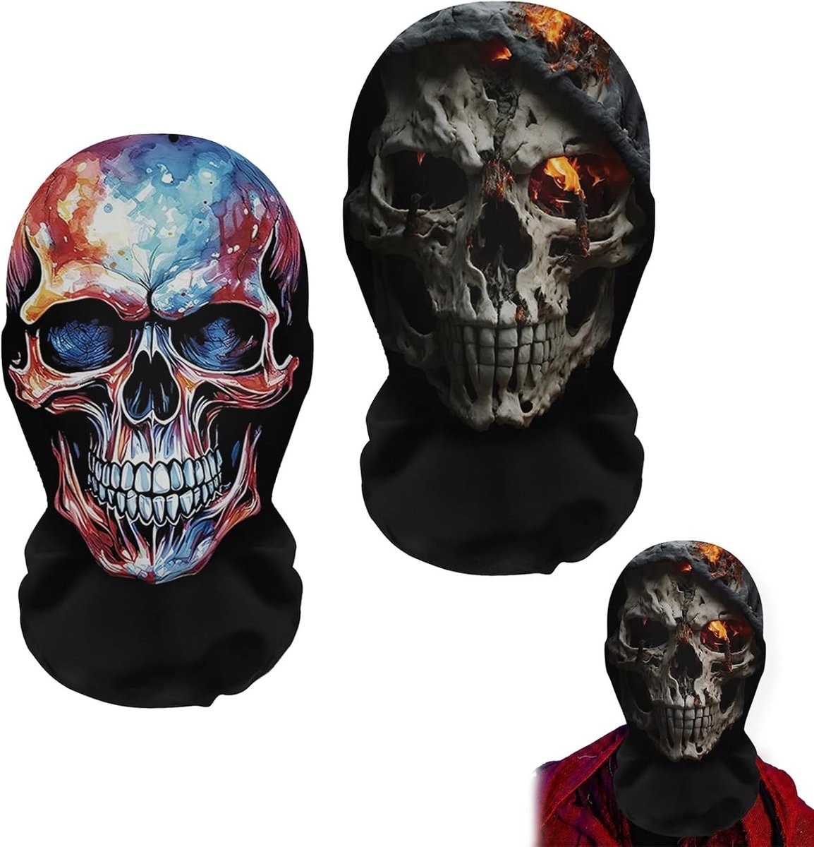 Halloween-maskerset met bivakmuts, doodskopmasker en gezichtsmasker - Perfect voor feestkostuums, motorfiets en outdooractiviteiten, uniseks, zwart en winddicht