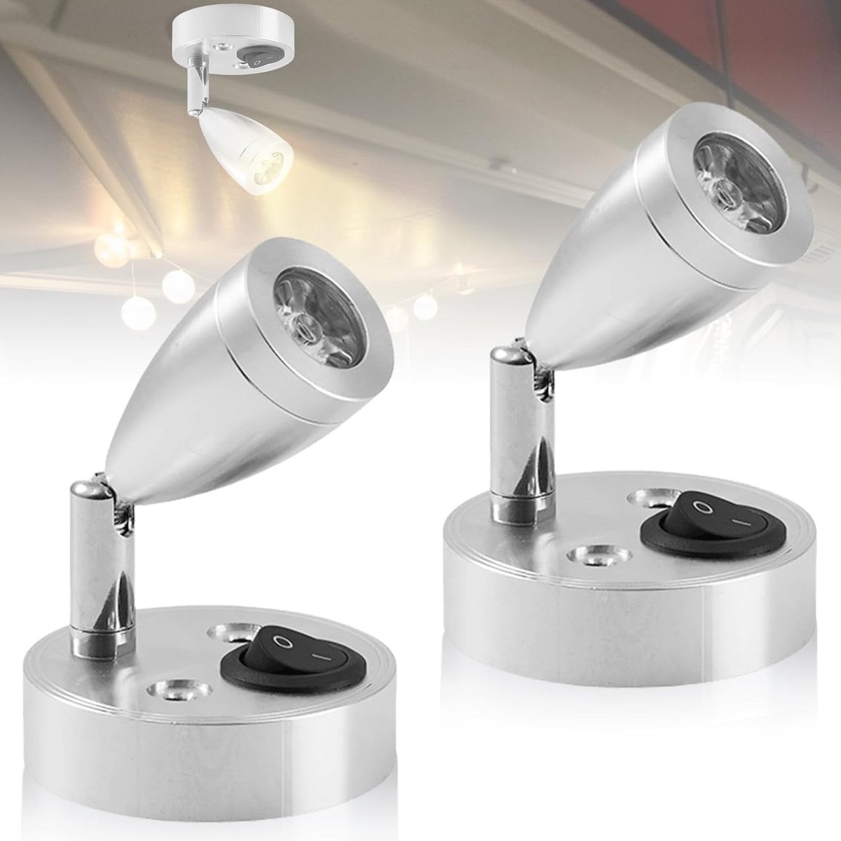 Set van 2 LED Spotlights 12 V Warm Wit 3000 K Verstelbare Leeslamp voor Binnengebruik in Caravan en Motorhome