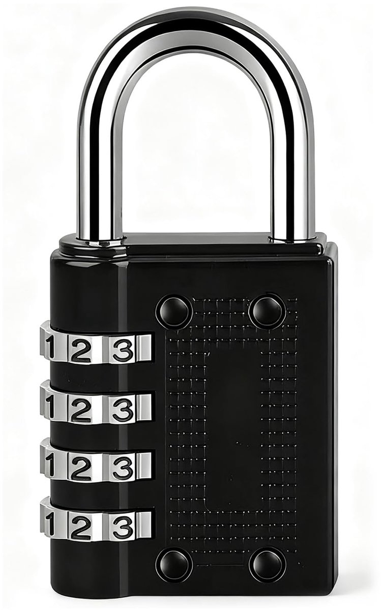4-cijferig Metalen Cijferhangslot - Zelf Instelbare Code - Voor Kluisje, Deur, Koffer en Reistas - Zwart