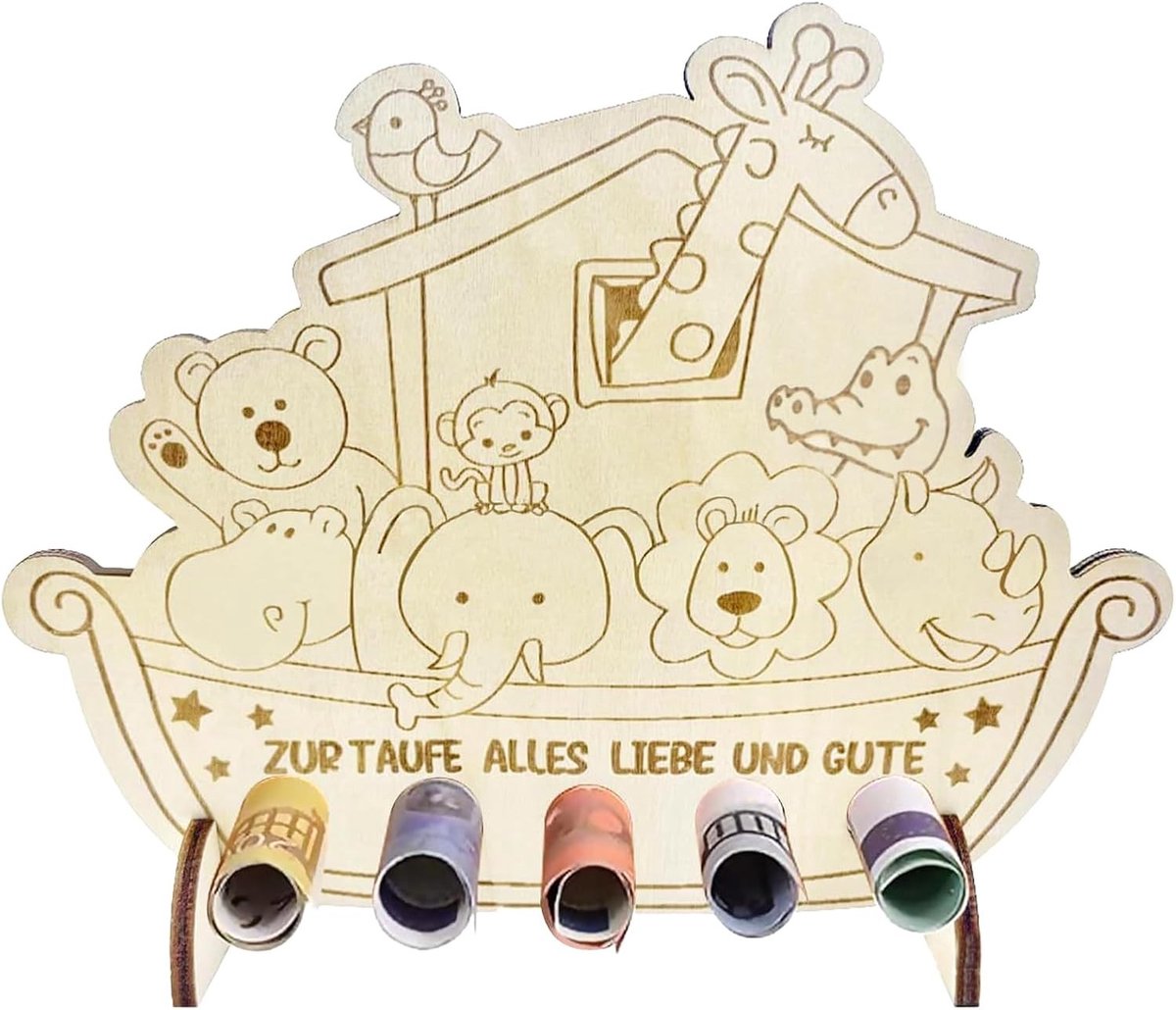 Houten Doopcadeau in Arkvorm, 15.5 x 16.3 cm, Unisex Doopgeschenk voor Jongens en Meisjes, Unieke Babyshower Gift