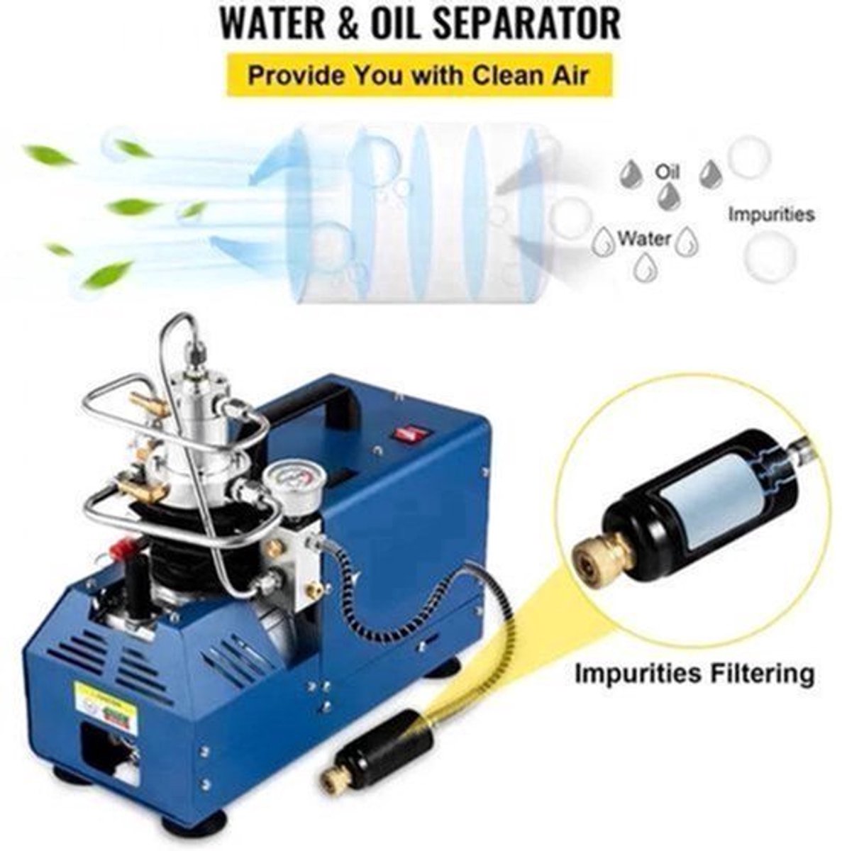 Luchtcompressorpomp - Luchtdruk - 1800W - 4500PSI - 30MPA - 300BAR - 220V - Compressor - Draagbare Compressor - Blauw