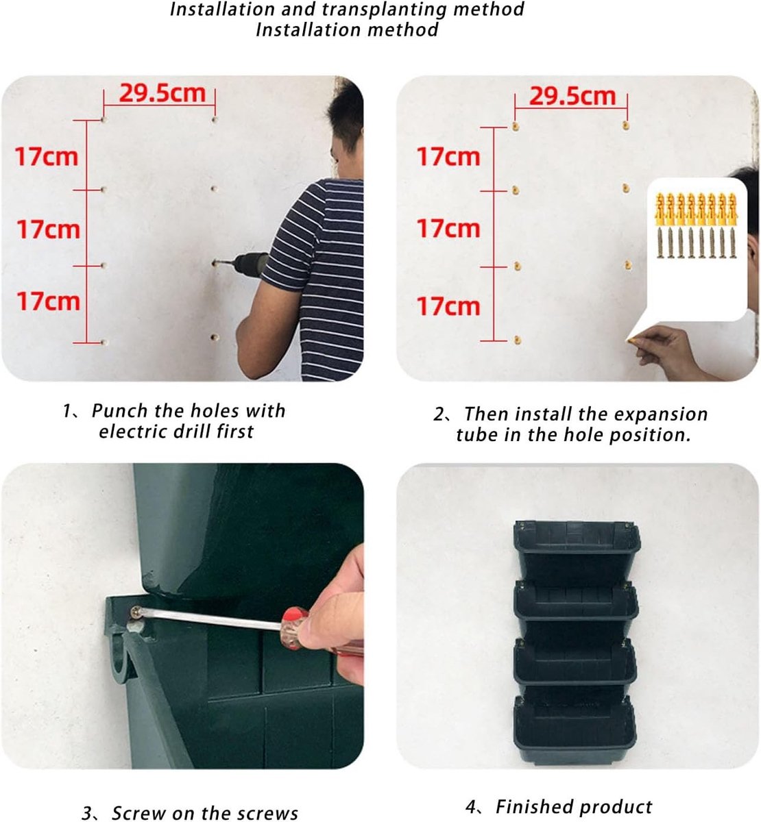 Set van 4 Verticale Wandplantenbakken - Ademend, Ruimtebesparend en Geschikt voor Binnen en Buiten - Multifunctionele Tuinaccessoires