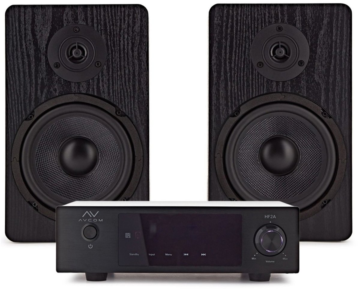 AVCOM Solid State Amplifier with 6 Passive Speakers, Black