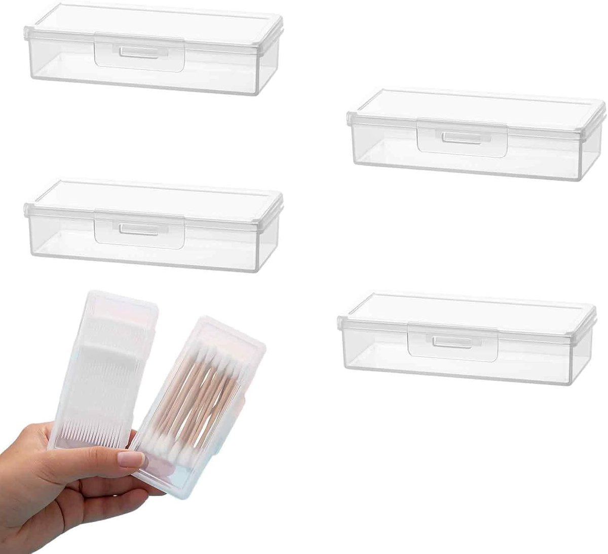 4 stuks wattenstaafjeshouder voor onderweg, transparante wattenschijfjes, opbergdoos, draagbare - ShopVlot