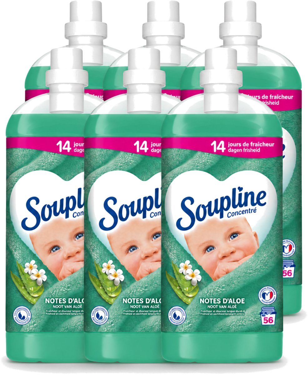 6 x Soupline - Wasverzachter - Aloë Vera - 56 Wasbeurten - 1.3L - Voordeelverpakking - 6 stuks