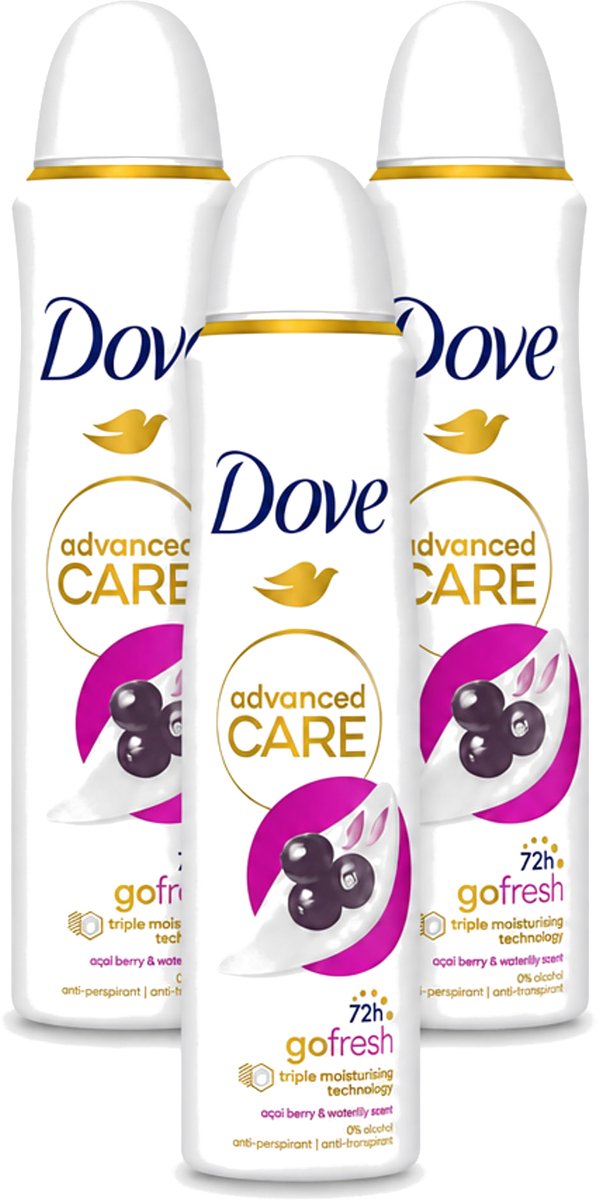 3 x Dove - Deospray - Acai Bes & Waterlelie - 150 ml - Voordeelverpakking - 3 stuks