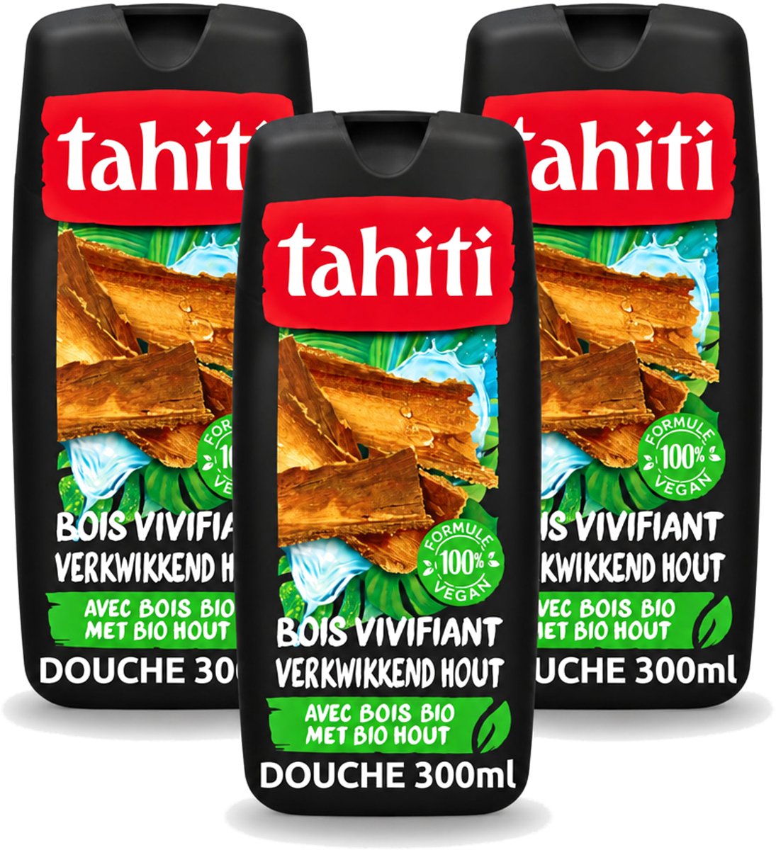 3 x Tahiti - Douchegel - Verkwikkend Bio Hout - 100% Vegan - 300 ml - Voordeelverpakking - 3 stuks