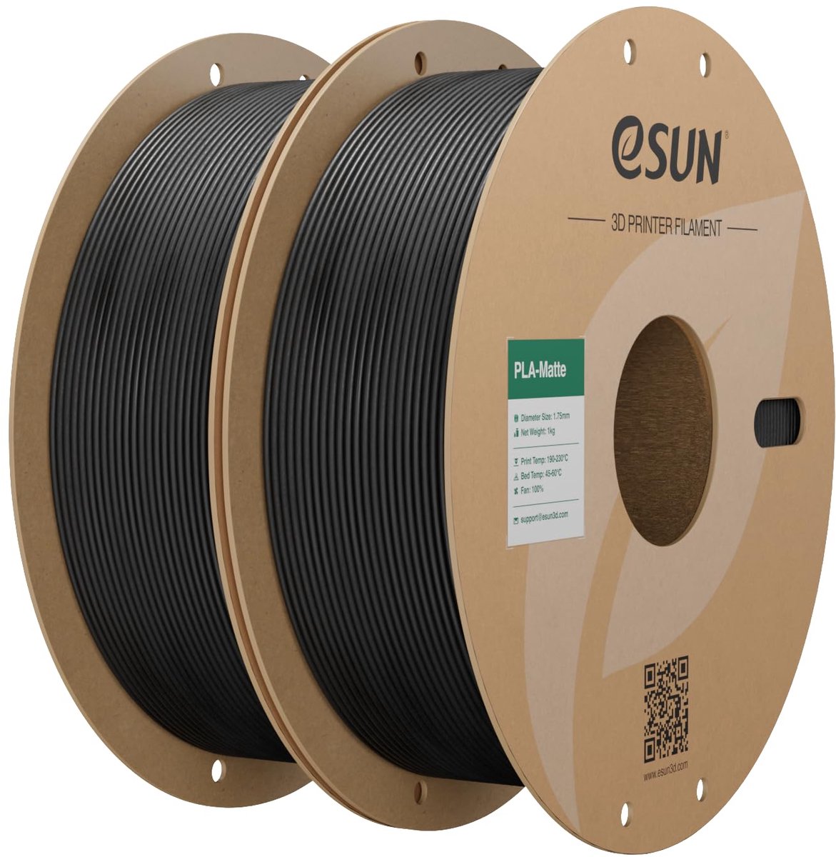 eSUN Geüpgraded Mat PLA 3D Printer Filament 1.75mm 2kg Diep Zwart - ShopVlot