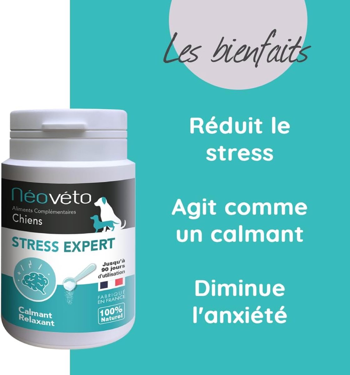 NEOVÉTO Stress Expert, Powder for Stress in Dogs, 54 g, 90 Spoons, French Veterinary Office Approved Active Ingredients - ShopVlot