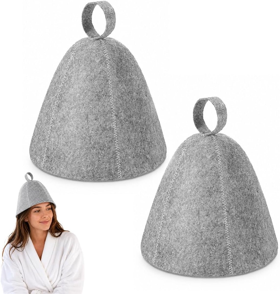 2 stuks saunahuts van vilt, ideaal voor sauna of stoombad thuis, voor mannen en vrouwen (grijs) - ShopVlot