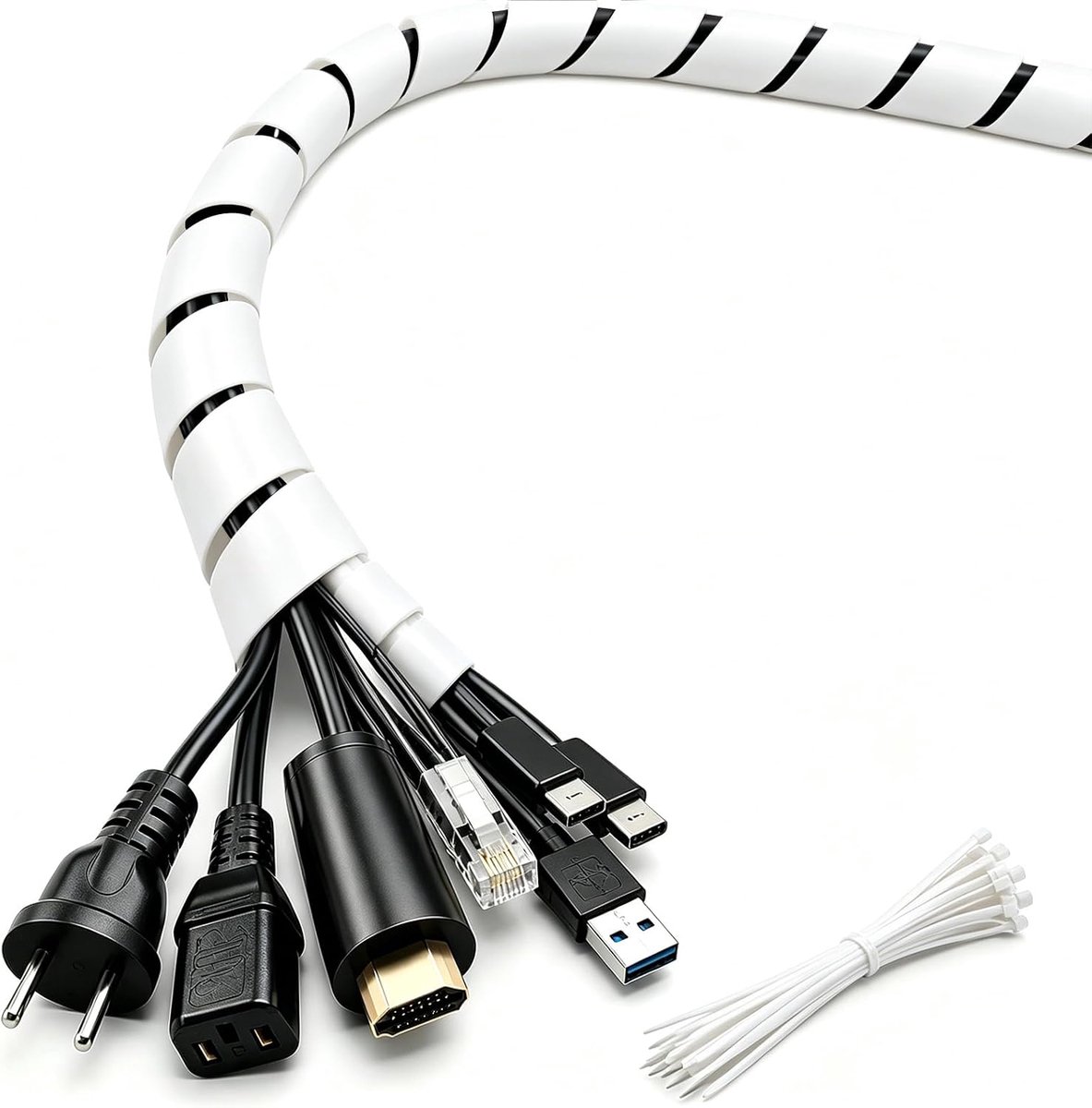 shinfly 2×12m Cable Tray Spiral Cable Hose Flexible, Cable Management System 6mm & 8mm, Cable Organizer for Desk, TV - ShopVlot