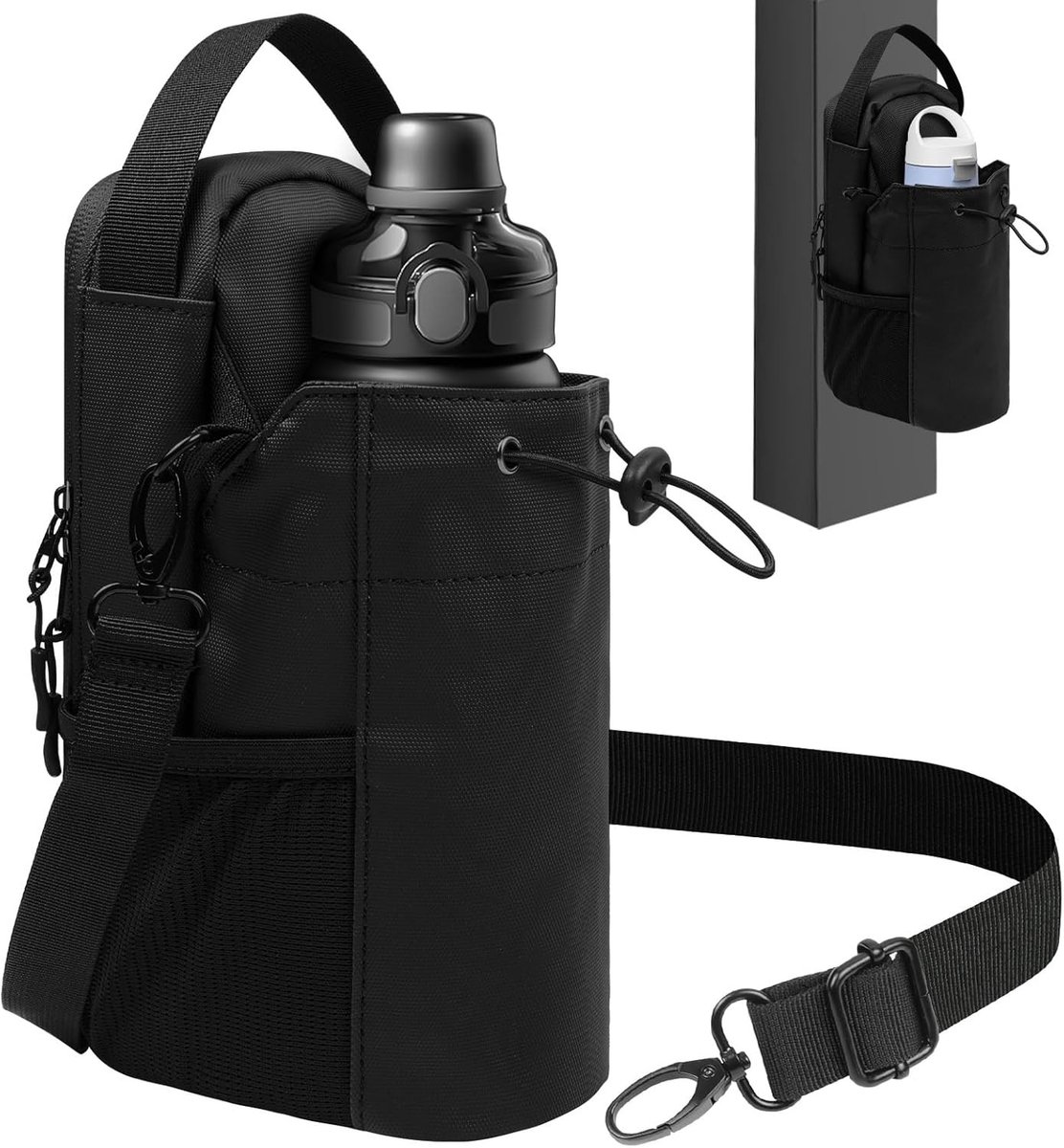 Sportieve Gymtas met Magnetische Waterfleshouder en Telefoonvakjes, Ideaal voor Kamperen, Wandelen en Vissen, Zwart