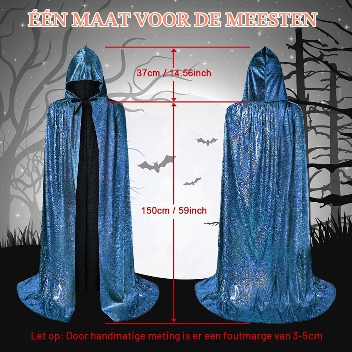 Glitterende Cape met Kap voor Volwassenen - Lange Halloween Kostuum voor Feestjes en Cosplay