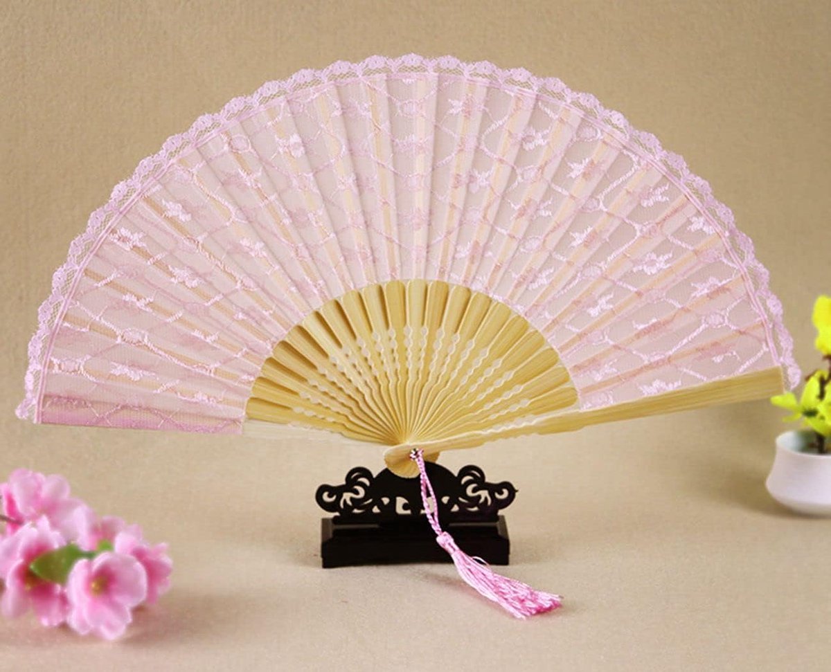1 Piece Hand Impeller Lace Fan Wedding Eastwind Lace Hand Fan Foldable Vintage Style Wedding Hand Fan Of Lace Bamboo - ShopVlot
