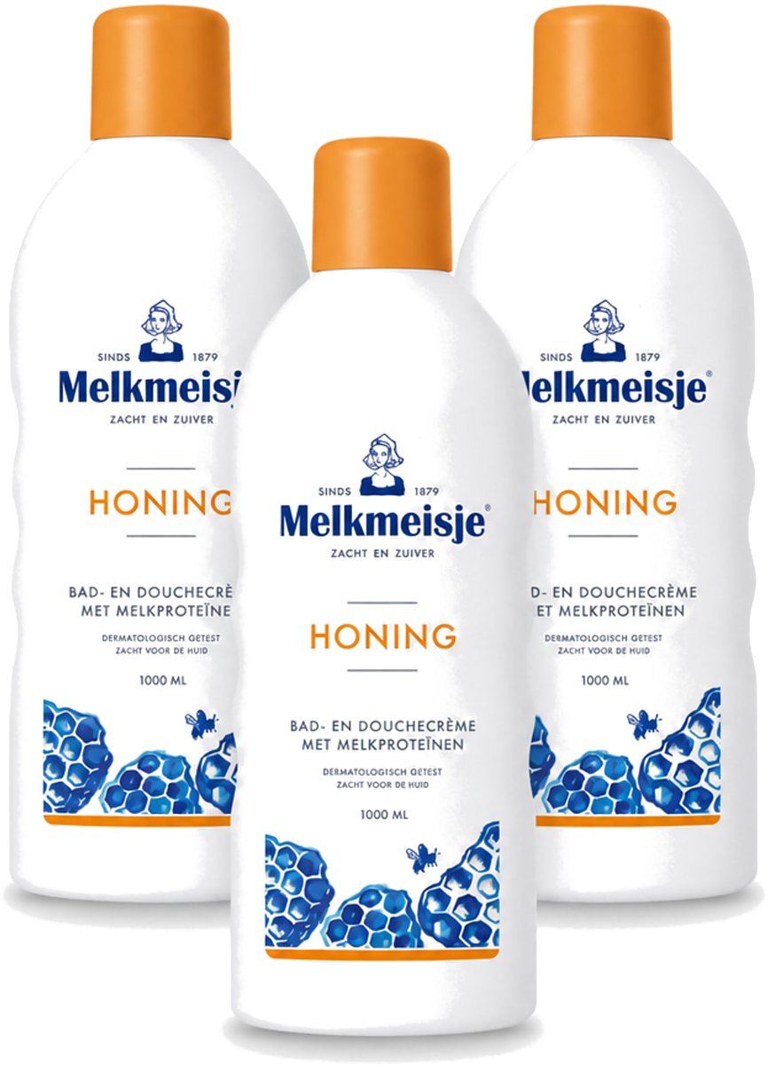 3 x Melkmeisje – Bad & Douche – Honing – 1000 ml - Voordeelverpakking - 3 stuks