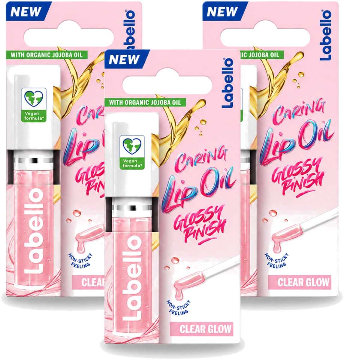 3 x Labello –Caring Lip Oil – Clear Glow – 5,5 ml - Voordeelverpakking - 3 stuks