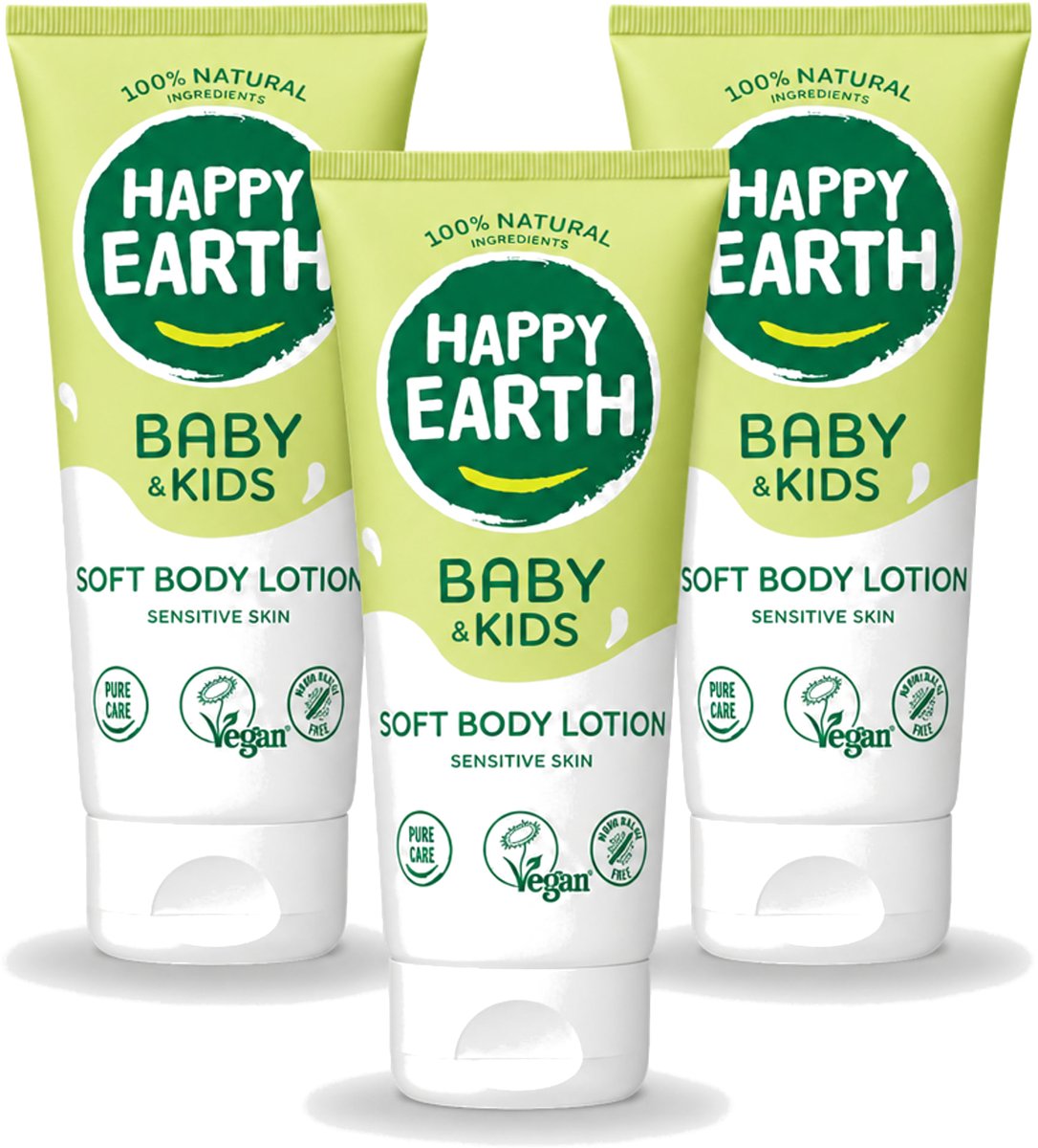 3 x Happy Earth – Bodylotion – 100% Natuurlijk Baby & Kids – 200 ml - Voordeelverpakking - 3 stuks
