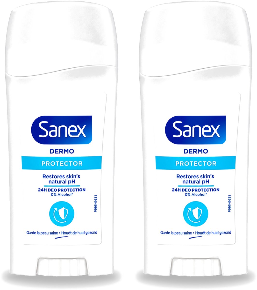 2 x Sanex - Deodorant Stick - Dermo Protector - Huidvriendelijke Formule - 65 ml - Voordeelverpakking - 2 stuks