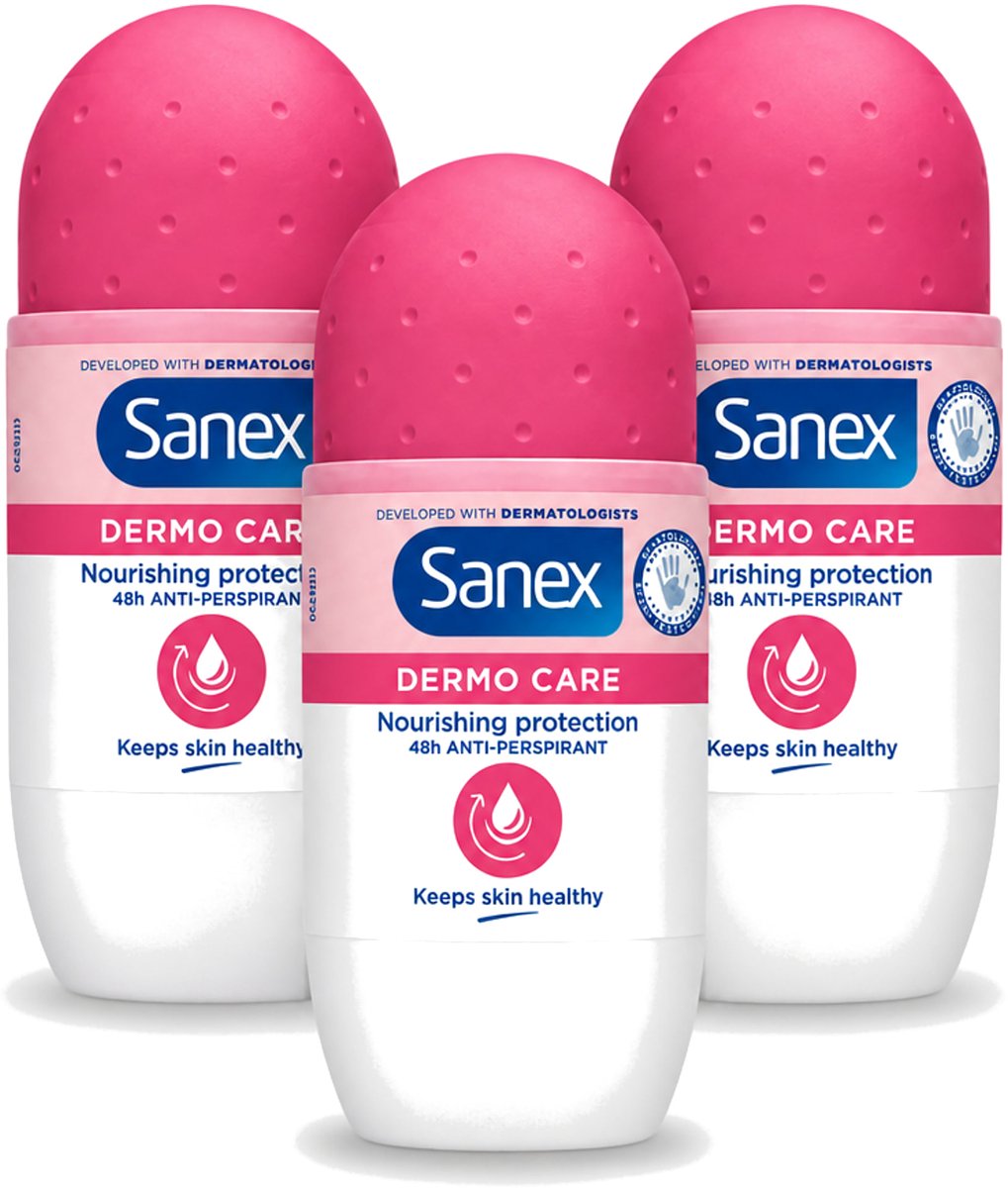 3 x Sanex – Deodorant Roller – Dermo Care 48H Antiperspirant - 50 ml - Voordeelverpakking - 3 stuks