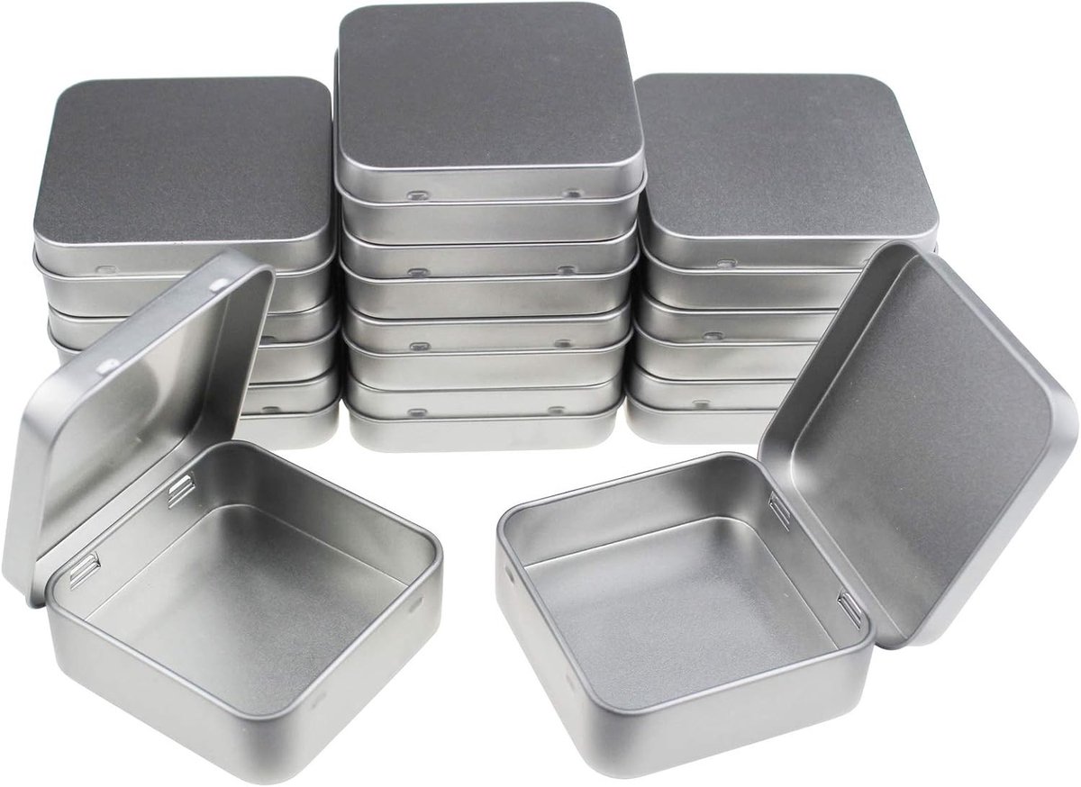 12 Stuks Vierkante Lege Blikken, Zilver, 7 x 7 x 2 cm - Opslag, Knutselen, Organiseren