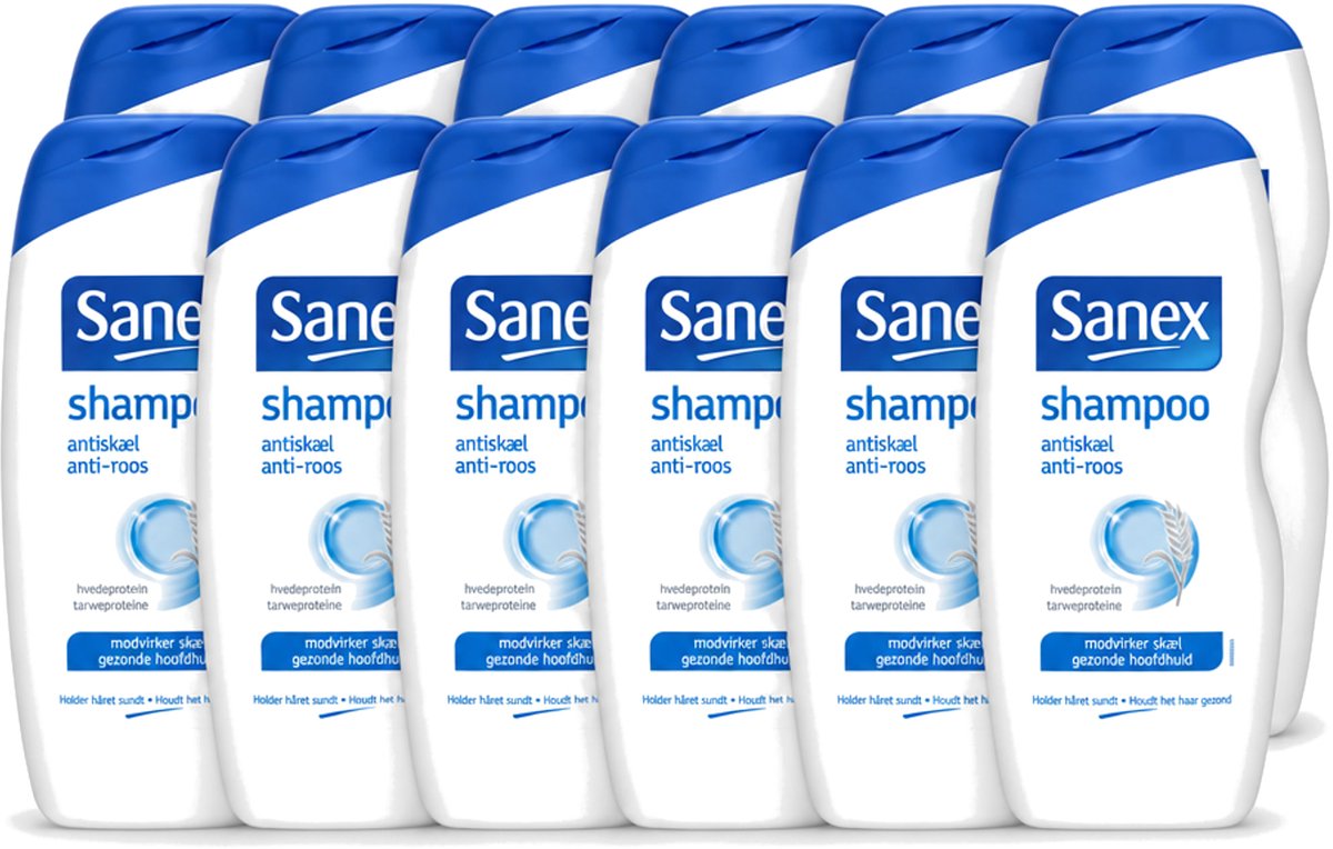 12 x Sanex - Shampoo - Anti-Roos - Tegen Schilfers - 250 ml - Voordeelverpakking - 12 stuks