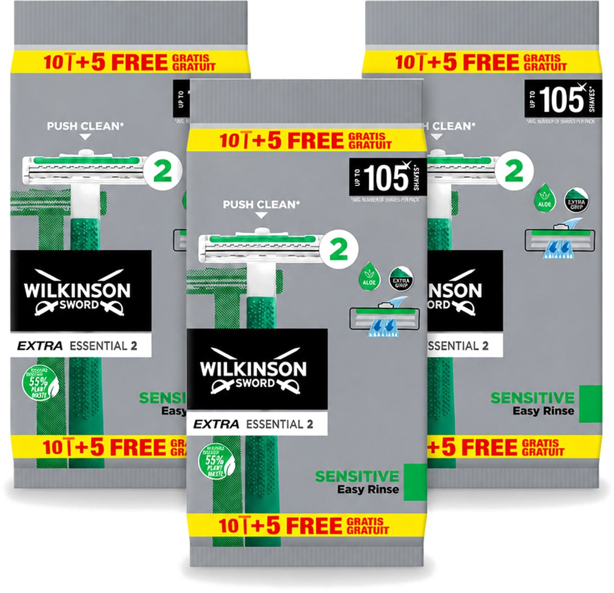 3 x Wilkinson - Wegwerpscheermesjes - Extra Essential 2 Sensitive - Zacht - 15 mesjes - Voordeelverpakking - 3 stuks