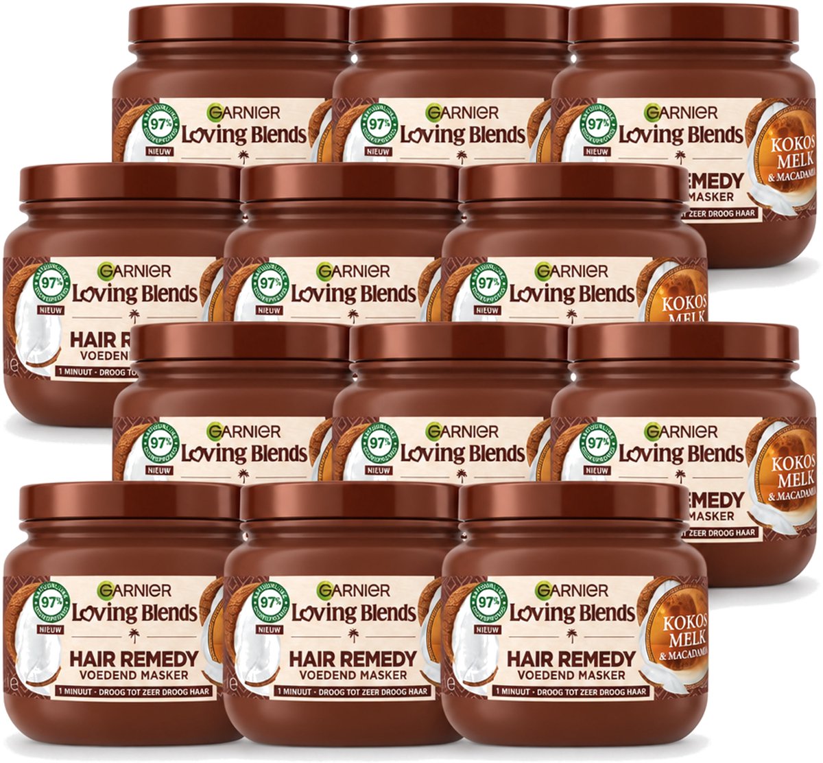 12 x Garnier - Loving Blends - Haarmasker - Kokosmelk & Macadamia - Normaal tot Droog Haar - 340 ml - Voordeelverpakking - 12 stuks