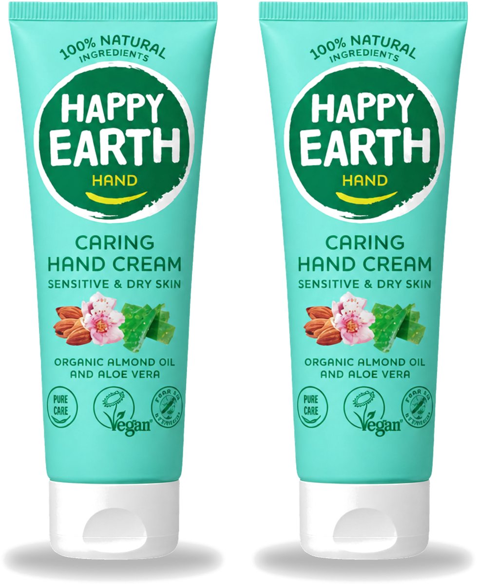 2 x Happy Earth – Handcrème – 100% Natuurlijk – 75 ml - Voordeelverpakking - 2 stuks
