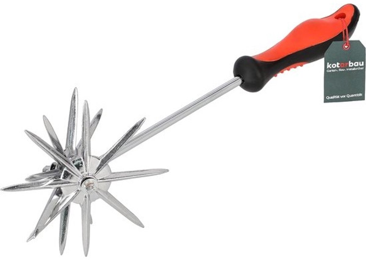 Tuinfrees - Rotatiecultivator - Handgereedschap voor de bodem - Voor het losmaken van de bodem - Ergonomische handgreep - 370 mm lang - Zilver - Rood
