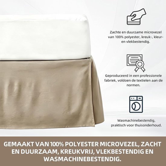 Matrasrok 160 x 200 cm: verdikte, zachte opgeruwde bedrok vloerlengte met 30 cm overhang, effen kleur, beschermt het - ShopVlot — afbeelding 4